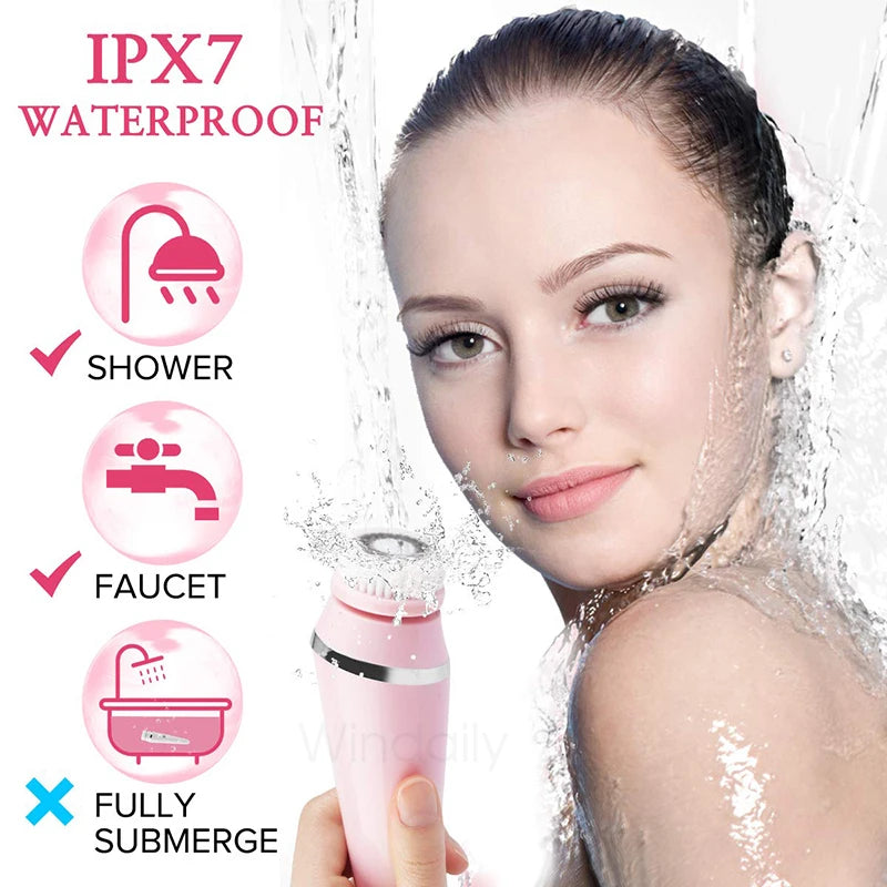 4 in 1 Electric Facial Cleansing Brush Rechargeable Waterproof Spin Sonic Exfoliator Face Scrubber Cleanser Skin Care Machine
