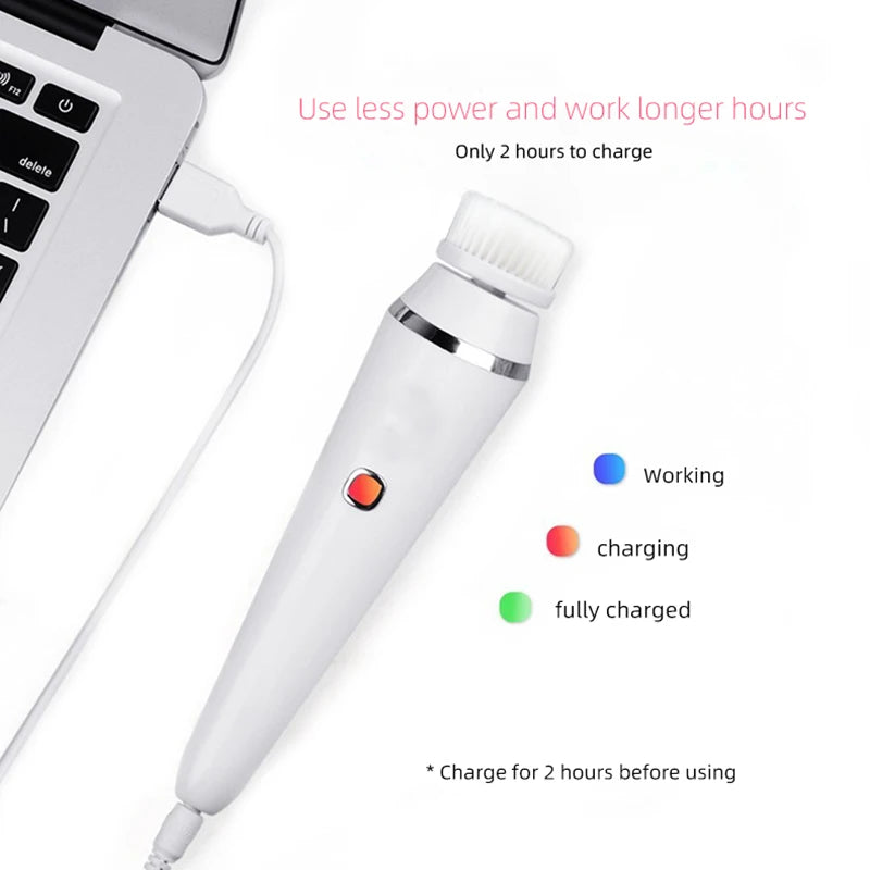 4 in 1 Electric Facial Cleansing Brush Rechargeable Waterproof Spin Sonic Exfoliator Face Scrubber Cleanser Skin Care Machine