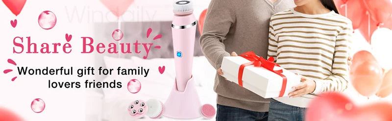 4 in 1 Electric Facial Cleansing Brush Rechargeable Waterproof Spin Sonic Exfoliator Face Scrubber Cleanser Skin Care Machine