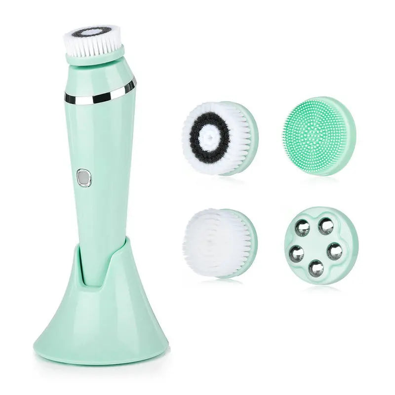 4 in 1 Electric Facial Cleansing Brush Rechargeable Waterproof Spin Sonic Exfoliator Face Scrubber Cleanser Skin Care Machine