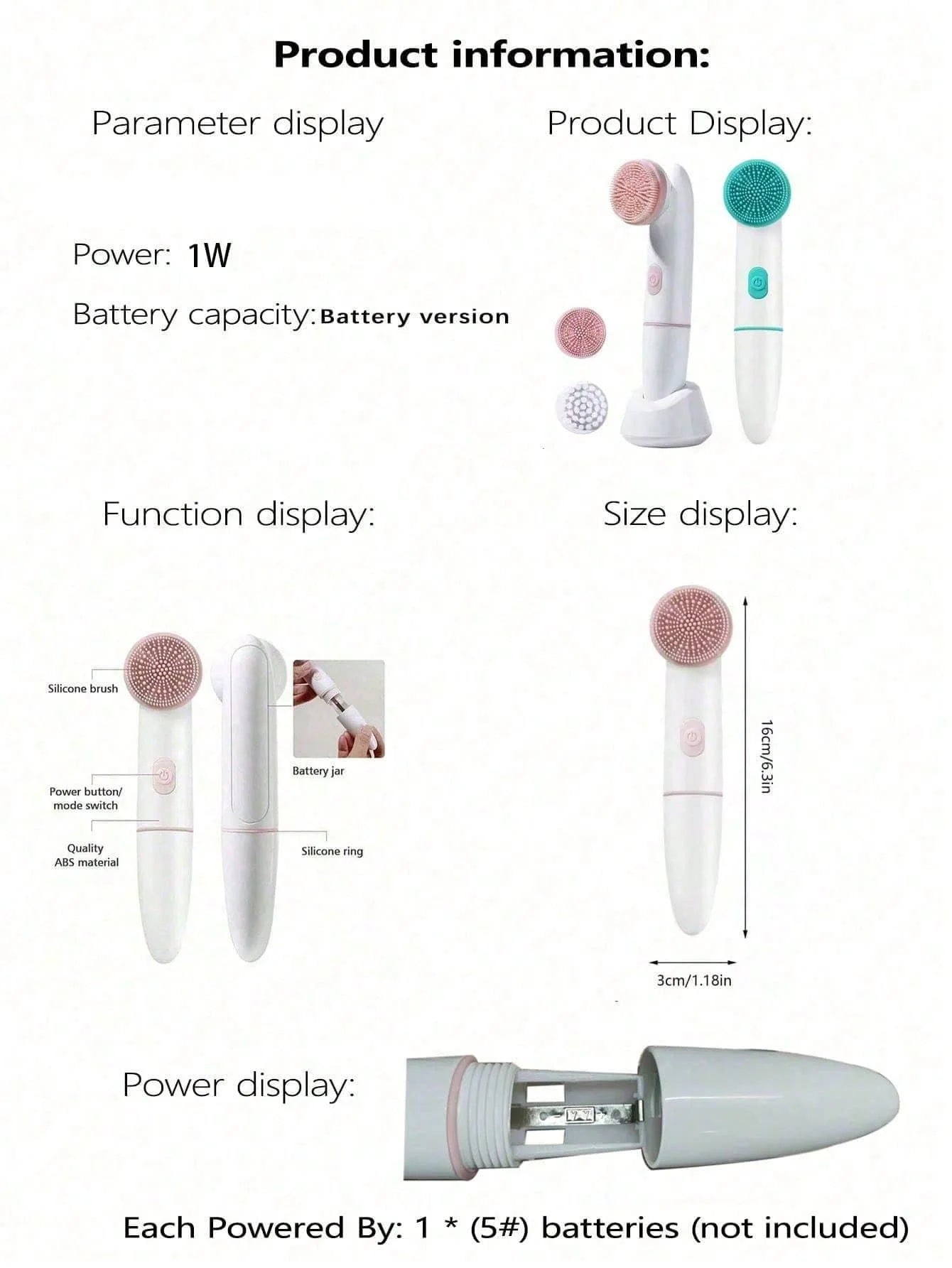 2026 Electric facial cleaning brush facial exfoliator, sonic vibration rotating facial cleanser Battery-powered（ Without batter）