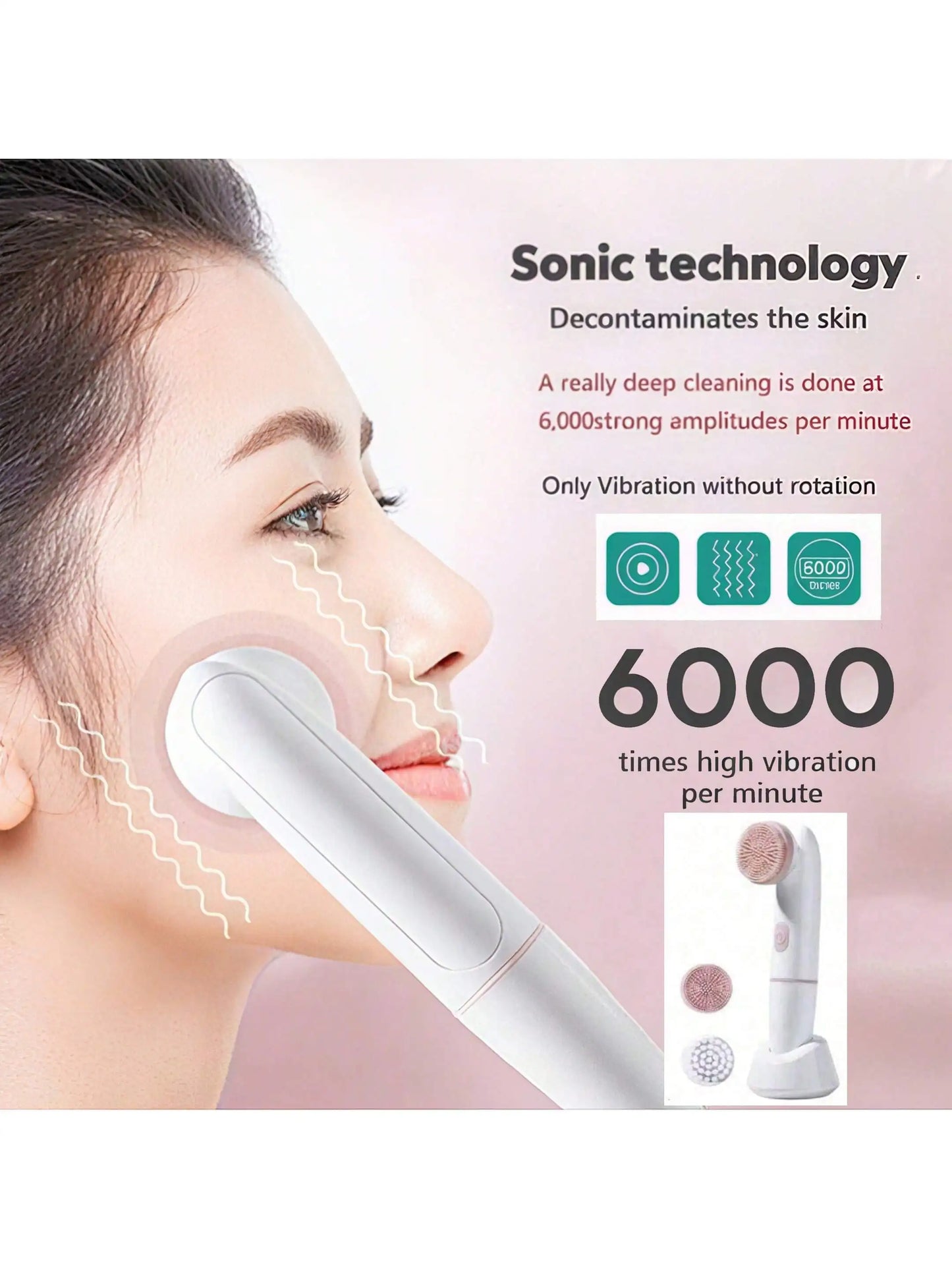 2026 Electric facial cleaning brush facial exfoliator, sonic vibration rotating facial cleanser Battery-powered（ Without batter）