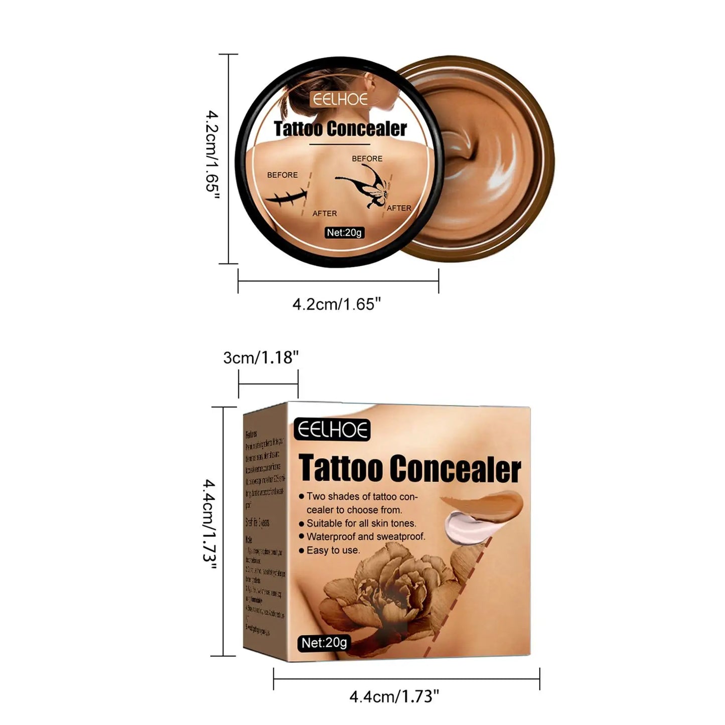 Waterproof Tattoo Concealer Cover Scar Makeup Brighten Foundation Cream Freckle Birthmarks Cover Concealer Body Coverage Cream