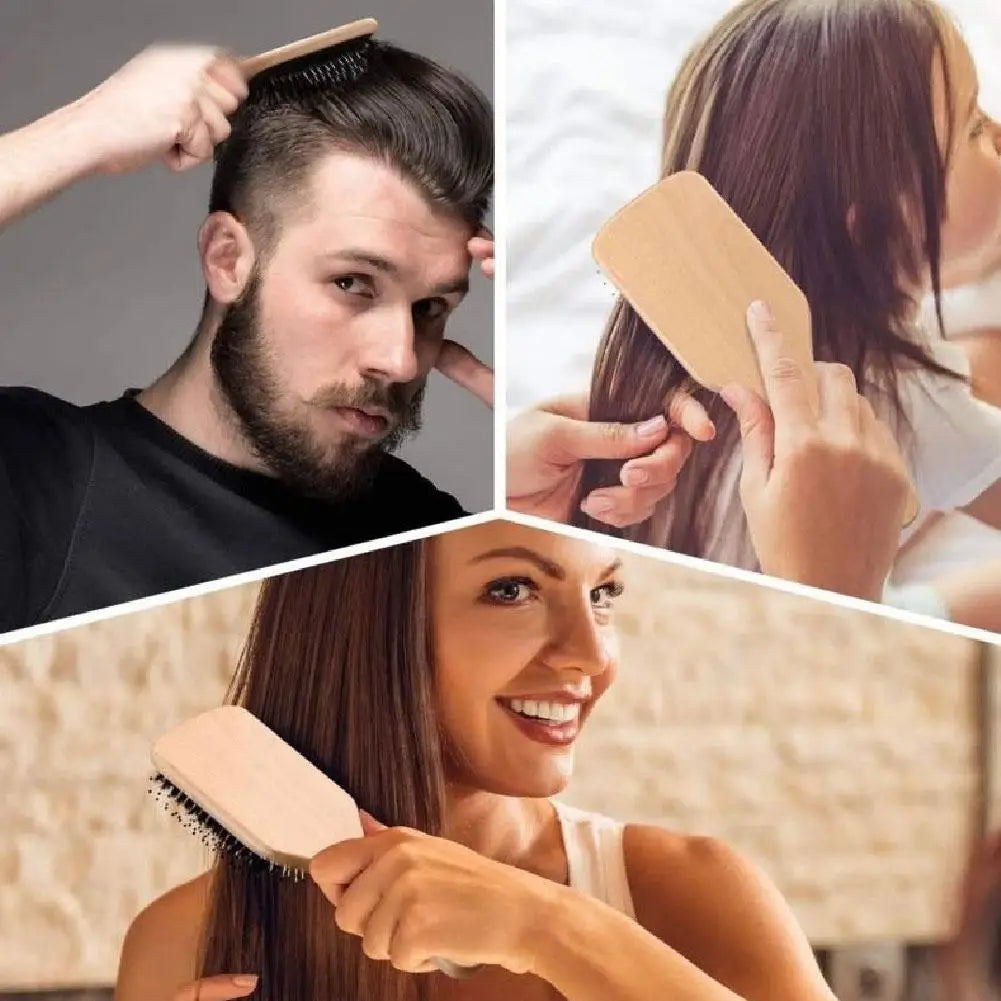 Bamboo Hair Brush,Natural Wooden Bamboo Comb Paddle Detangling Hair Brush Wide-tooth And Tail Comb For Thick/Thin/Curly/Dry Hair