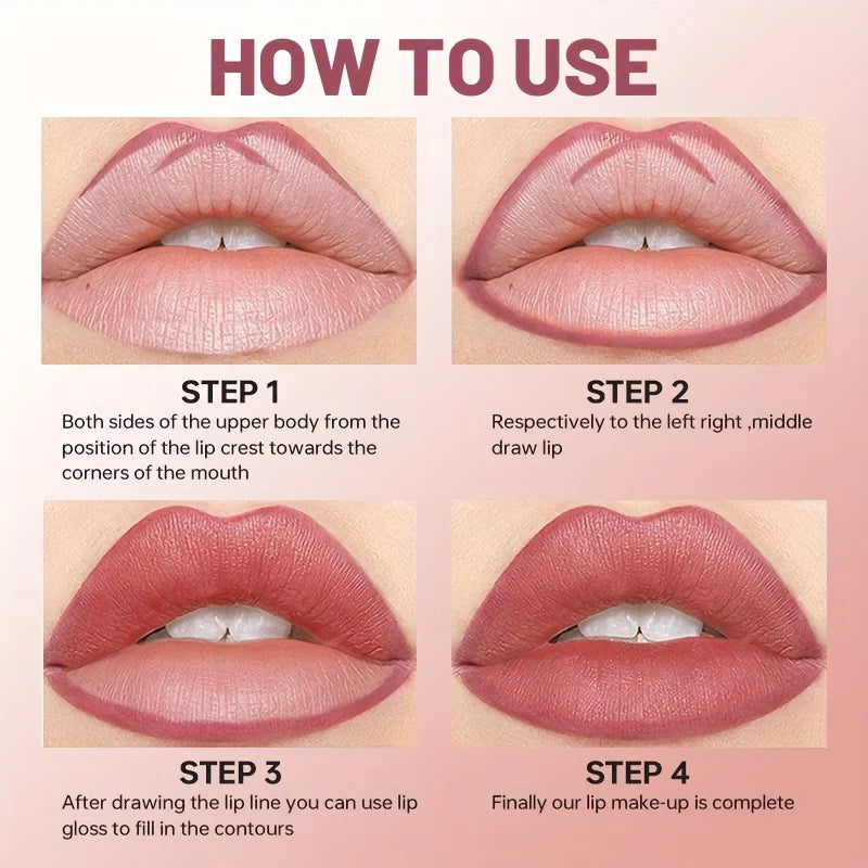 Lip Liner Pencil and Lip Gloss Combo, Velvet Finish Nude Lip Color, Waterproof Non Transfer Non Stick Cup, Long Wear Moisturizin