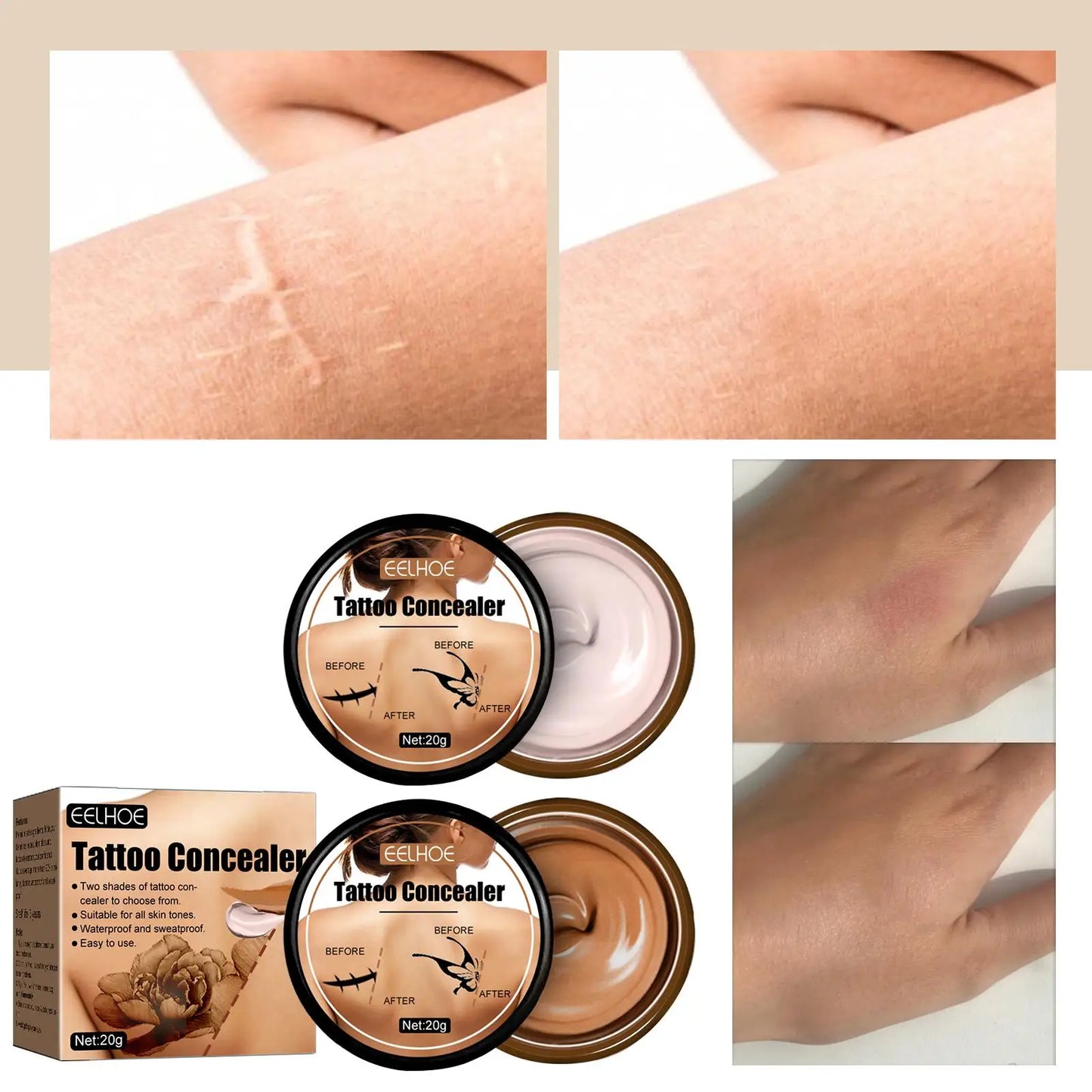 Waterproof Tattoo Concealer Cover Scar Makeup Brighten Foundation Cream Freckle Birthmarks Cover Concealer Body Coverage Cream