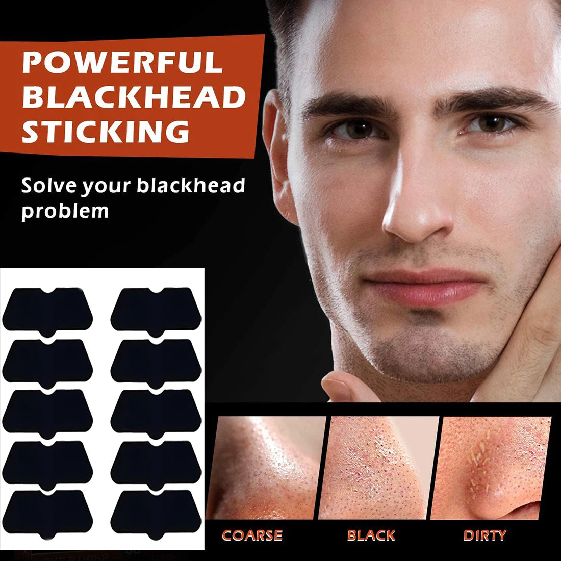 Men Blackhead Pore Strips,(10/30/50 Counts) Blackhead Remover-Deep Cleansing Charcoal Strips for Face Nose Pores Pore Tightening